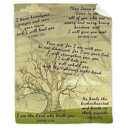 AMITAYUS Tree Healing Scripture Bible Verse Fleece Throw Sympathy Prayer Blanket Religious Christian Inspirational Gifts for Women Friends - 90''x120'' - color: Tree Healing Scriptures Prayer, size: XL Large 120"x90