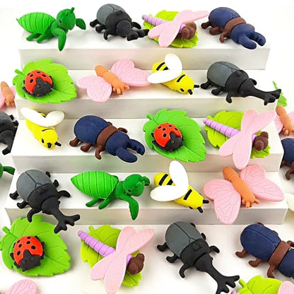 35 pcs Insect Erasers for Kids Desk Pet,3D Take Apart Butterfly Erasers for Kids Classroom Prizes, Class Treasure Box,Game Rewards,Party Favors - color: Insect-35