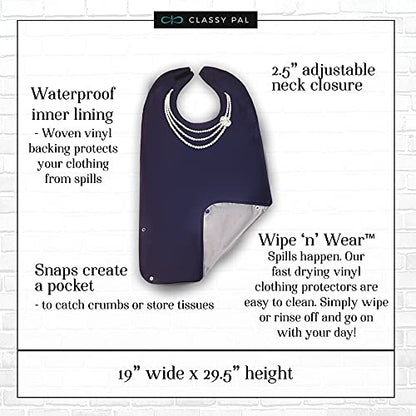 Adult Bibs for Women, Wipe ‘n Wear™ Clothing Protectors for Eating, Senior Adult Bib Crumb Catcher, Waterproof, Reusable, Washable (Pearl Necklace) - size: 1 Pack