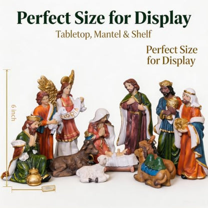 Nativity Set Christmas 12 Pcs Nativity Scene Catholic Manger Set Figurine - color: Multicolor, size: 6 inches