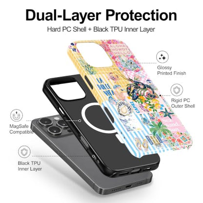for iPhone 16 Pro Case, Cute Summer Magnetic Phone Case - color: Coastal Blue Yellow, size: iPhone 16 Pro