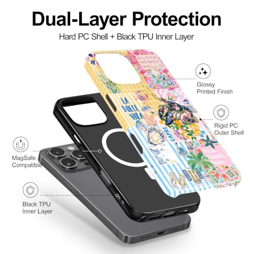 for iPhone 16 Pro Max Case, Cute Summer Magnetic Phone Case - color: Coastal Blue Yellow, size: iPhone 16 Pro Max