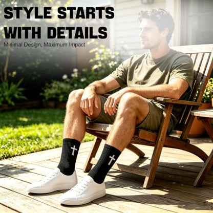 8 Pairs Cross Socks, Christian Socks for Men Women,US Size 6-12 - color: W+b+dg+lg - 8