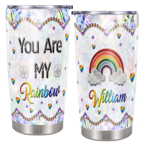 Pride Tumbler You Are My Rainbow Insulated Travel Coffee Mug Cup with Lids Stainless Steel 20 30 Oz Personalized Gifts for LGBT Lesbian Gay Couple Anniversary - color: LGBT 493
