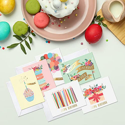 Sweetzer & Orange S&O Gold Foil Bulk Birthday Cards Assortment – 24pc Bulk Happy Day flyers with Envelopes Box Set – Assorted Blank Birthday Cards for Women, Men, and Kids in a Boxed pack