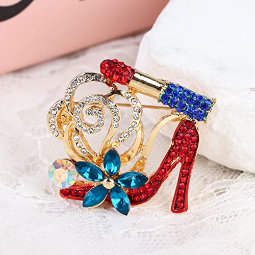 Lip Stick and High Heel Brooch for Women's Fashion Crystal Brooch Pin
