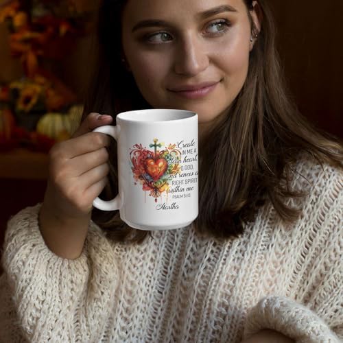 Colorful Heart And Cross Design Cup, Custom Name Inspiring Christian Mug, Personalized Religious Cup 11oz 15oz, Gift For Family Member, Customized Christian Bible Verse Coffee Mug - color: HOA-624-2168-RIGHT SPIRIT WITHIN ME MUG