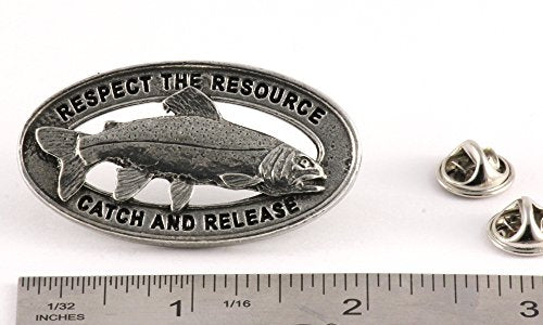 Rainbow Trout Pin, Catch and Release, Lapel, Hat, Pins, Brooch, Brooches, Jewelry, Gift, Handmade in the USA, 200 Fish Designs Available. - color: Antique Pewter