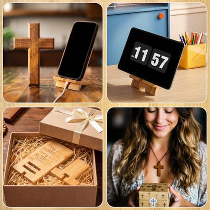 Novabright 24 Pcs Christian Bible Verse Bamboo Phone Stand, Natural - style: Natural