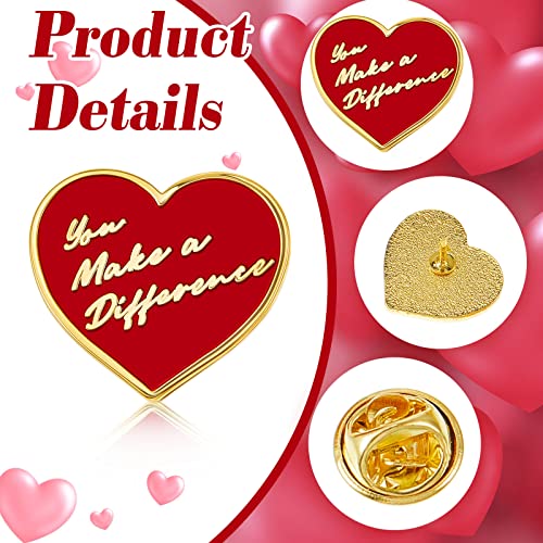 Taiyin 48 Pcs Heart Pins Bulk You Make a Difference Pin Button Nurse Pins Heavy Duty Heart Motivational Lapel Pin Gift for Employee Staff Team Volunteer Nurse Teacher Bulk Valentine's Day