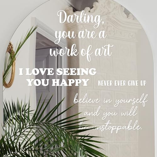 White Motivational Mirror Decals - Set of 4 Inspiring Quotes Wall Decals for Bathroom Mirror Bedroom Kitchen Dorm Apartment Wall Stickers - color: White Motivational