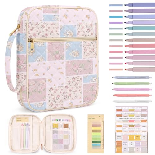 Britimes Bible Cover Case for Women, Bible Cover with Accessories, Floral - color: Pink Blue Floral