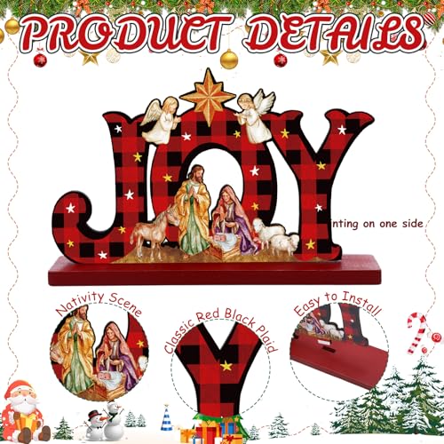 Cinnvoice 3 Pcs Christmas Table Decor Wooden Nativity Scene Sign, Checkered - color: Checkered