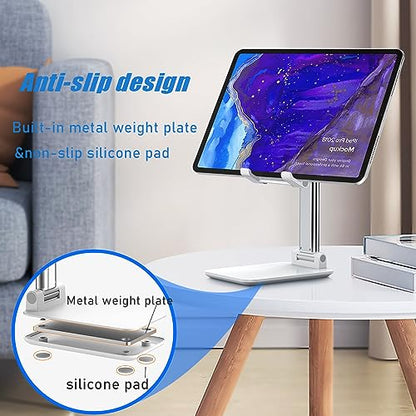 Phone Stand for Desk, Cell Phone Holder Cute Smart Cellphone Stand Foldable Stands Compatible with Under 8" Devices, Office Accessories, White-Pink - color: I-White-Pink