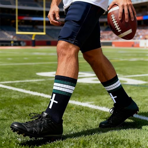 3 Pairs Cross Socks with Bible,Philippians 4: 13 Christian Socks US 6-13, Grip Sport Sock for Football, Soccer, Gym - color: Black Green