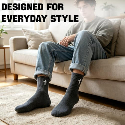 8 Pairs Cross Socks, Christian Socks for Men Women,US Size 6-12 - color: Dark Gray - 8