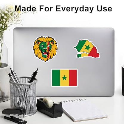 [3PCS] Senegal Sticker Set, Lion Head & Map Flag Design, Waterproof Senegal - color: Senegal Flag Sticker