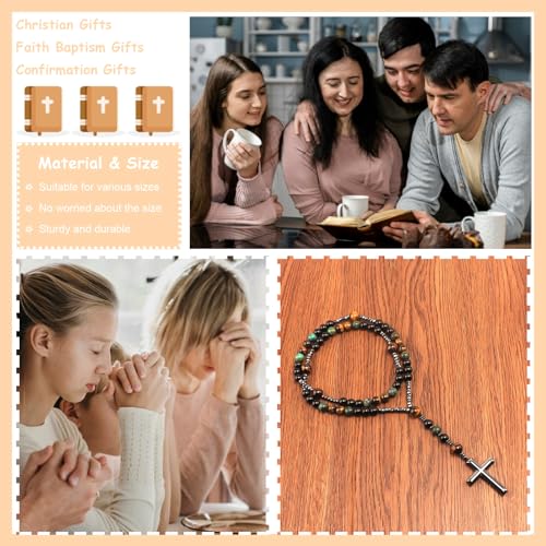 Roe Dolph Wooden Rosary Necklace for Women Catholic Rosary Beads with Cross Pendant Prayer Jewelry Religious Gifts for Travel and Daily Faith - color: D3-Black
