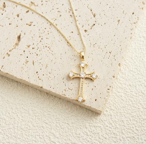 Gold Cross Necklace for Women, 14K Gold Plated - style: Classical Cross