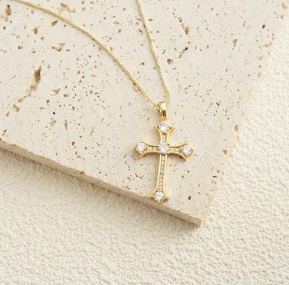 Gold Cross Necklace for Women, 14K Gold Plated - style: Classical Cross
