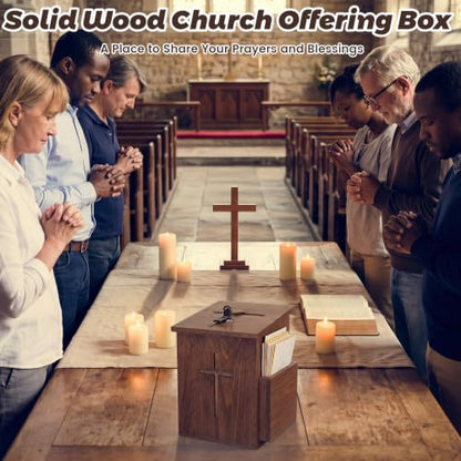Sliner Prayer Request Box Wood Cross Offering Church Donation Charity Ballot Suggestions Box with Slot and Lock Hinged Lid for Envelopes Suggestion Forms Table or Counter (Dark Wood) - color: Dark Wood