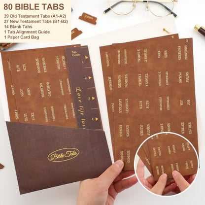 Leather Bible Tabs, Bible Tabs for Women and Men(Gold Foil Lettering) Large Print Stickers, Easy to Read and Apply, 66 Chapters & 14 Blank Labels for Easy Navigation, Bible Study Supplies(Brown) - style: Leather Brown