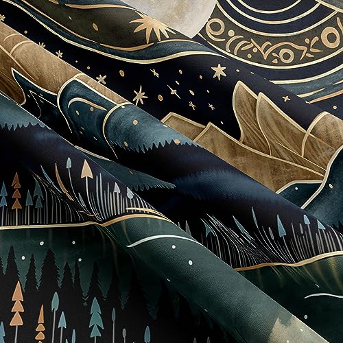 Tapzen Mountain Forest Boho Landscape Moon Stars Tapestry for Bedroom & Living Room (60 x 40 inches) - size: 60"L x 40"W