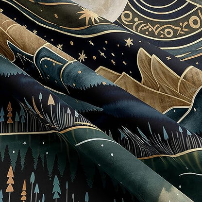 Tapzen Mountain Forest Boho Landscape Moon Stars Tapestry for Bedroom & Living Room (60 x 40 inches) - size: 60"L x 40"W
