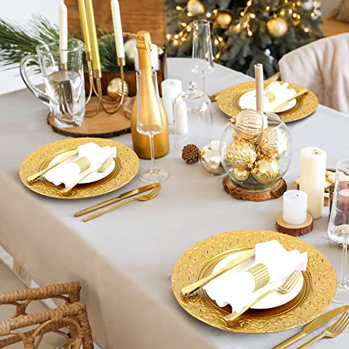 Uiifan 50 Pcs Gold Charger Plates Bulk 13'' Antique Plastic Chargers - color: Gold