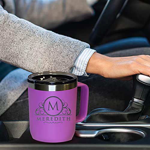 The Wedding Party Store Custom Personalized 20 oz Stainless Steel Powder Coated Vacuum Insulated Double Walled Travel Tumbler Coffee Mug with Handle and Lid (Lavender) - color: Lavender