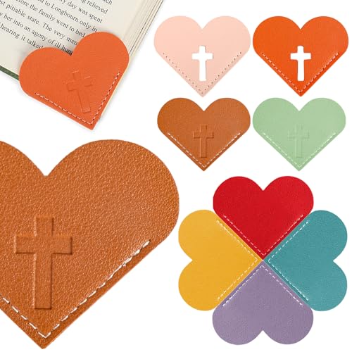 8 Pcs Leather Heart Bookmarks with Cross Design, Christian Gifts for Women, Book Accessories and Gifts for Church or Book Club(Embossed) - style: Embossed