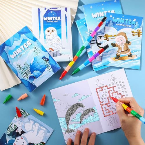 BenLouis 60Pcs Winter Mini Coloring Books Bulk for Kids Party Favors - style: Winter