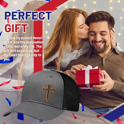 3D Embroidered Christian Hat for Men & Women, Jesus Faith Cross Hat, Religious Gifts for Christians Clothes - color: Leather - Grey