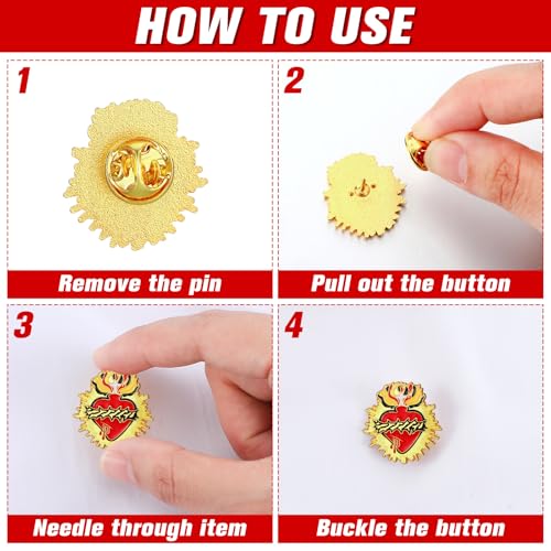 Juexica 50 Pcs Religious Sacred Heart of Jesus Pins Bulk Christian Favors Cross Enamel Lapel Brooch Red Heart Pins for Clergy Appreciation Gift Church Funeral Sunday School - style: Sacred
