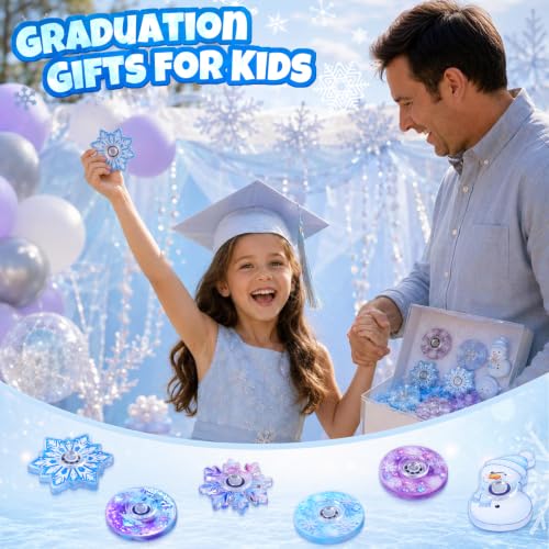 24 Pcs Snow Fidget Spinners Bulk, Mini Fidgets Classroom Prizes Rewards Fidget Toys for Kids, Ice Birthday Decorations Party Favors, Goodie Bags Stuffers, Treasure Prizes Box Toys
