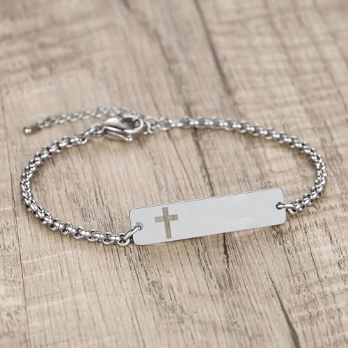 Bible Verse Bracelet-Stainless Steel Scripture Quotes Inspirational Bracelet Faith Christian Bracelet for Women, Christmas gift for women - color: Cross-Silver