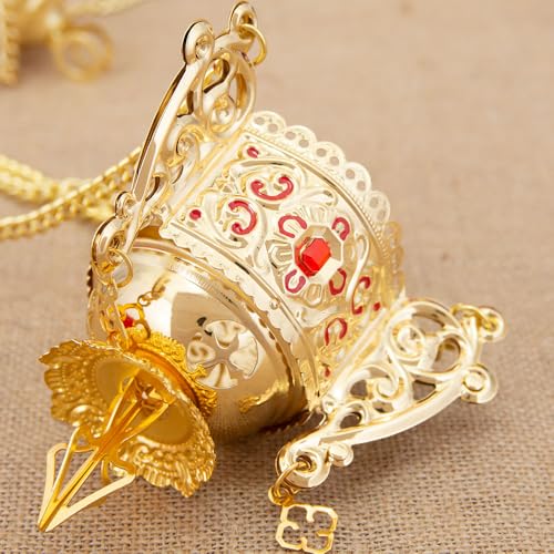 Orthodox Christian Hanging Oil Lamp, Orthodox Vigil Oil Lamps with Red Glass Cup, for Religious Ceremonies and Daily Use (Red) - color: Red