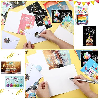 Harloon 200 Pack Happy Birthday Card Assorted Bulk with Blank Envelopes and Stickers 4 x 6 Inches Greeting Blank Happy Birthday Cards for Men Women Adults Kids, 20 Styles(Actual Style) - style: Actual Style