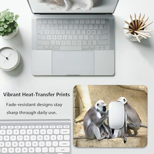 Gray Langur Monkeys Grooming Wildlife Primate Mouse Pad, Nature Desk Mat - color: Color_DE0001XX