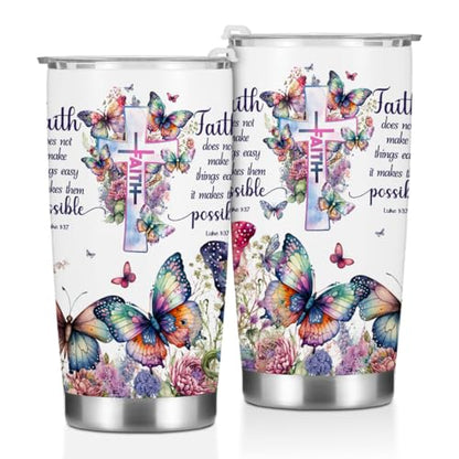 Christian Gifts for Women Tumbler, Inspirational Faith Religious Gifts for Women Girls Friends Birthday Christmas, Bible Verse Butterfly Coffee Mug Stainless Steel Vacuum Insulated Travel Cup with Lid - color: Faith Butterfly 1217