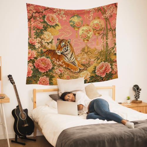 HUGANE Pink Chinoiserie Tiger Tapestry Wall Decor 50x60 Inch - color: Colour-07