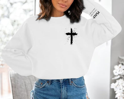 MOUSYA Women Christian Sweatshirt Psalms 91 Sleeve Print Sweatshirt Bible Verse Pullover - color: White, size: Small