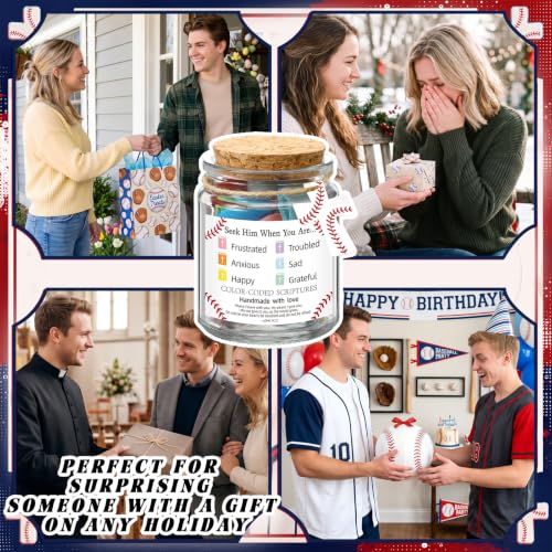 Lunmon Baseball Christian Affirmation Jar with Color-coded Bible Verses - style: Baseball
