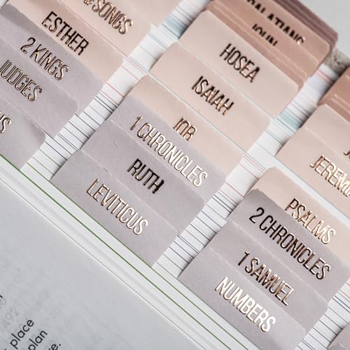 DiverseBee Laminated Bible Tabs (Rose Gold Embossed Lettering), Bible Journaling Supplies, Bible Book Tabs, Christian Gift, 73 Bible Tabs for Women and Men, Includes 4 Blank Tabs (Pearl) - color: Pearl