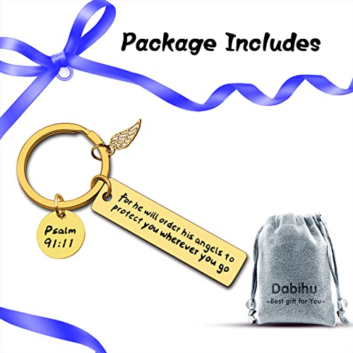 Dabihu Christian Keychain Gift for Women Men Religious Jewelry First Communion Gifts Baptism Gifts Bible Verse Keychain - color: For He Will Order His Angels to Protect You Wherever You Go Gold Keychain