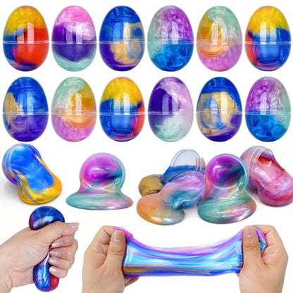 12 Pack Galaxy Slime Easter Eggs - Prefilled Egg Fillers for Kids Boys Girls, Galaxy Slime Kits for Easter Basket Stuffers, Stress Relief Sensory Toys, Easter Egg Hunt Prizes & Party Favors