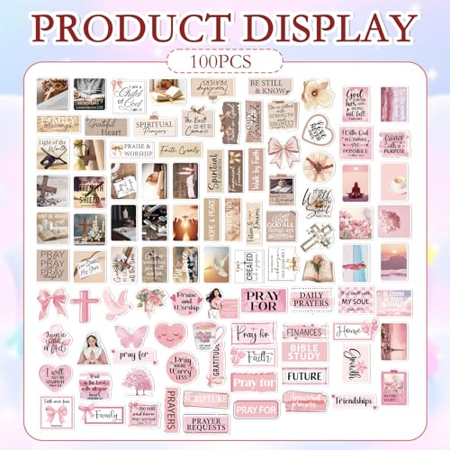 Prayer Board Stickers Supplies - 100 Pcs Inspirational Prayer Vision Board Stickers, Motivational Christian Water Bottle Sticker, Waterproof Vinyl Scrapbook Decals for Laptop Journaling - style: Inspirational Prayer Vision Board