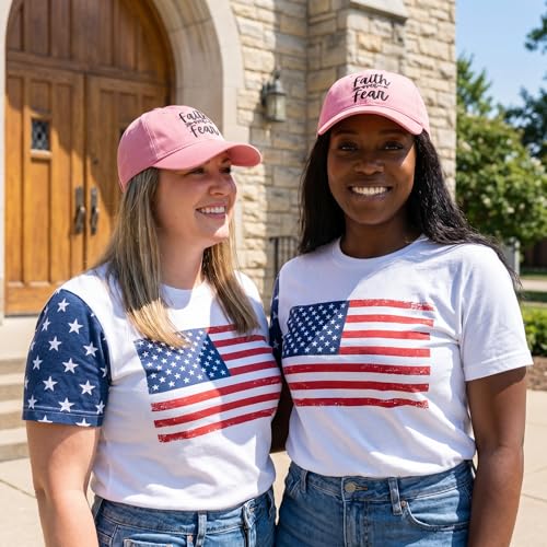 Faith Over Fear Christian Hats, Embroidered Baseball Caps for Adults - color: Pink Black