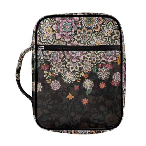 Coldinair Boho Flower Bible Cover for Women Teens Kid Girls,Carrying Book Case Church Bag Bible Holder with Handle and Zippered Pocket - color: Boho Flower