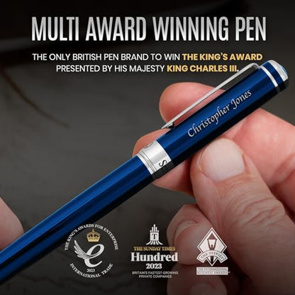 Scriveiner Personalized Midnight Blue Rollerball Pen - Stunning Blue Lacquer Luxury Pen, Chrome Finish, Schmidt Ink Refill, Best Engraved Roller Ball Gift Set for Men & Women, Custom Name Engraving - color: Midnight Blue with Chrome (Personalized)
